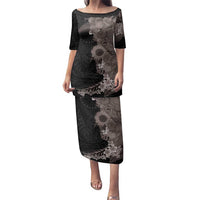 Hawaiian Tropical Plants and Chameleon Family Matching Puletasi and Hawaiian Shirt Polynesian Art Grayscale - Polynesian Pride