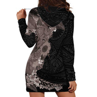 Hawaiian Tropical Plants and Chameleon Hoodie Dress Polynesian Art Grayscale - Polynesian Pride