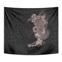 Hawaiian Tropical Plants and Chameleon Tapestry Polynesian Art Grayscale - Polynesian Pride