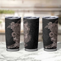 Hawaiian Tropical Plants and Chameleon Tumbler Cup Polynesian Art Grayscale - Polynesian Pride