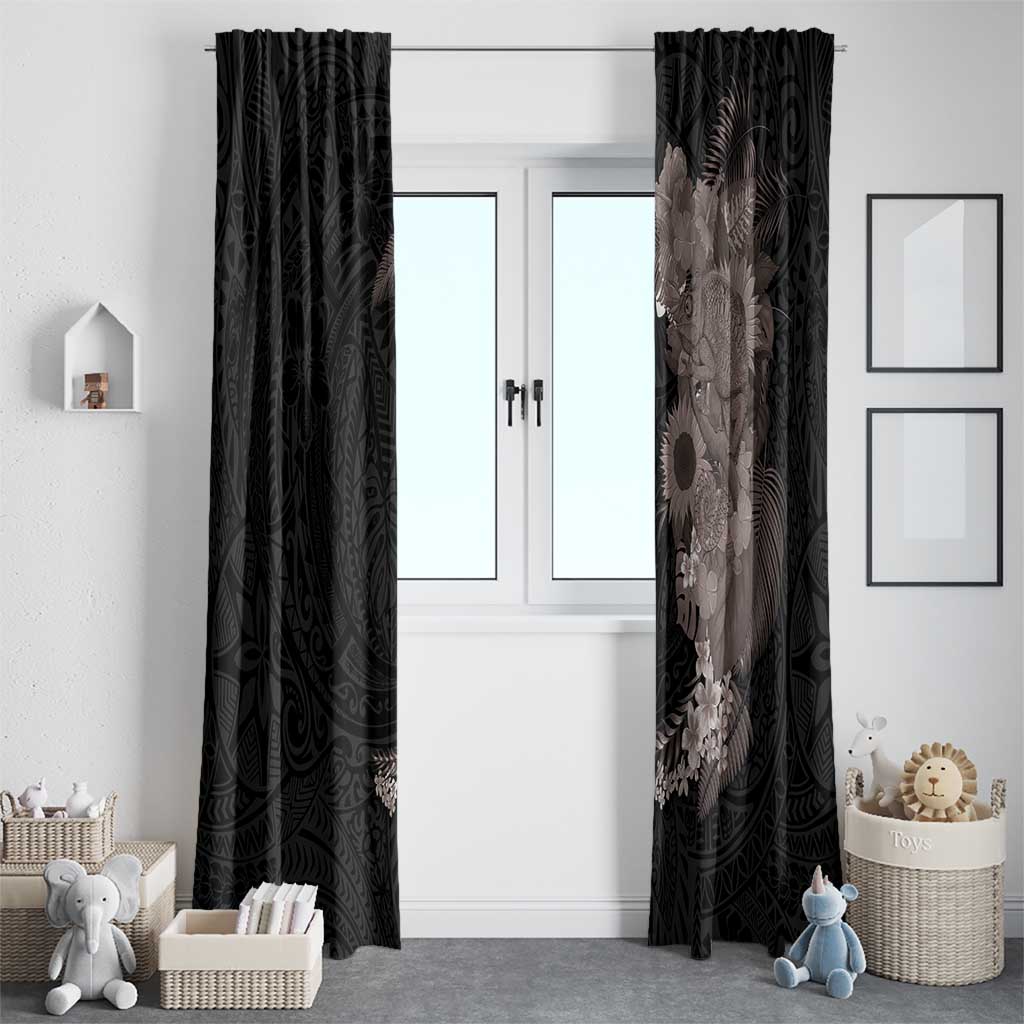 Hawaiian Tropical Plants and Chameleon Window Curtain Polynesian Art Grayscale - Polynesian Pride