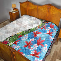 Hawaiian Tropical Flowers and Leaves Quilt on Leopard Pattern Half Style White-Blue Version - Polynesian Pride
