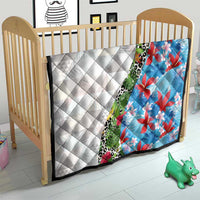Hawaiian Tropical Flowers and Leaves Quilt on Leopard Pattern Half Style White-Blue Version - Polynesian Pride