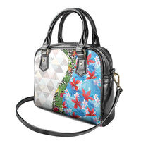 Hawaiian Tropical Flowers and Leaves Shoulder Handbag on Leopard Pattern Half Style White-Blue Version - Polynesian Pride