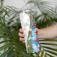 Hawaiian Tropical Flowers and Leaves Skinny Tumbler on Leopard Pattern Half Style White-Blue Version - Polynesian Pride