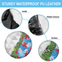 Hawaiian Tropical Flowers and Leaves Spare Tire Cover on Leopard Pattern Half Style White-Blue Version - Polynesian Pride