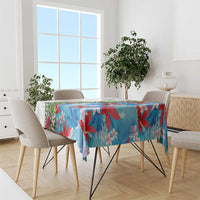 Hawaiian Tropical Flowers and Leaves Tablecloth on Leopard Pattern Half Style White-Blue Version - Polynesian Pride