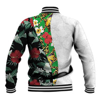 Hawaiian Tropical Flowers and Leaves Baseball Jacket on Leopard Pattern Half Style White-Black Version - Polynesian Pride