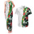 Hawaiian Tropical Flowers and Leaves Couples Matching Tank Maxi Dress and Hawaiian Shirt on Leopard Pattern Half Style White-Black Version - Polynesian Pride