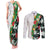 Hawaiian Tropical Flowers and Leaves Couples Matching Tank Maxi Dress and Long Sleeve Button Shirt on Leopard Pattern Half Style White-Black Version - Polynesian Pride