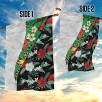 Hawaiian Tropical Flowers and Leaves Garden Flag on Leopard Pattern Half Style White-Black Version - Polynesian Pride