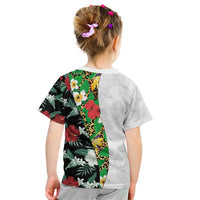 Hawaiian Tropical Flowers and Leaves Kid T Shirt on Leopard Pattern Half Style White-Black Version - Polynesian Pride