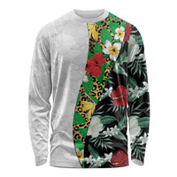 Hawaiian Tropical Flowers and Leaves Long Sleeve Shirt on Leopard Pattern Half Style White-Black Version - Polynesian Pride
