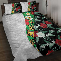Hawaiian Tropical Flowers and Leaves Quilt Bed Set on Leopard Pattern Half Style White-Black Version - Polynesian Pride