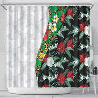 Hawaiian Tropical Flowers and Leaves Shower Curtain on Leopard Pattern Half Style White-Black Version - Polynesian Pride