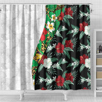 Hawaiian Tropical Flowers and Leaves Shower Curtain on Leopard Pattern Half Style White-Black Version - Polynesian Pride