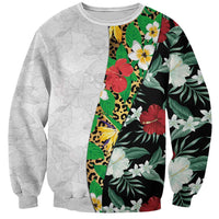 Hawaiian Tropical Flowers and Leaves Sweatshirt on Leopard Pattern Half Style White-Black Version - Polynesian Pride