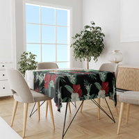 Hawaiian Tropical Flowers and Leaves Tablecloth on Leopard Pattern Half Style White-Black Version - Polynesian Pride