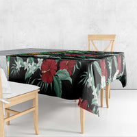 Hawaiian Tropical Flowers and Leaves Tablecloth on Leopard Pattern Half Style White-Black Version - Polynesian Pride