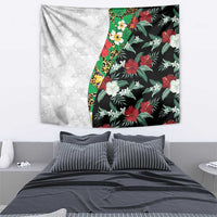 Hawaiian Tropical Flowers and Leaves Tapestry on Leopard Pattern Half Style White-Black Version - Polynesian Pride