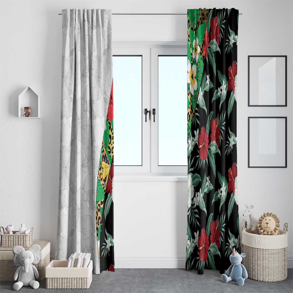 Hawaiian Tropical Flowers and Leaves Window Curtain on Leopard Pattern Half Style White-Black Version LT03 - Polynesian Pride