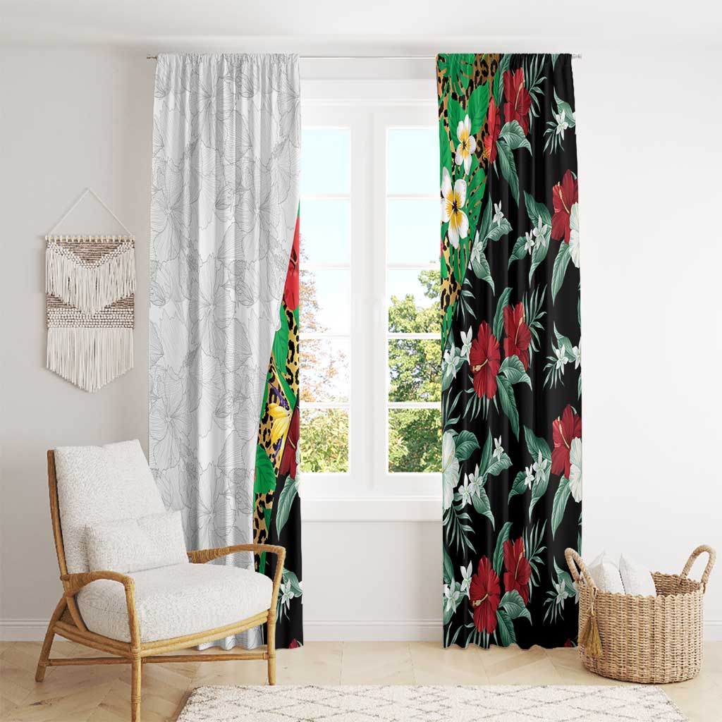 Hawaiian Tropical Flowers and Leaves Window Curtain on Leopard Pattern Half Style White-Black Version LT03 - Polynesian Pride