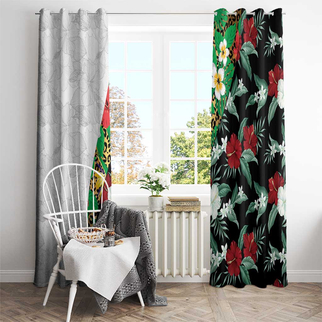 Hawaiian Tropical Flowers and Leaves Window Curtain on Leopard Pattern Half Style White-Black Version LT03 - Polynesian Pride