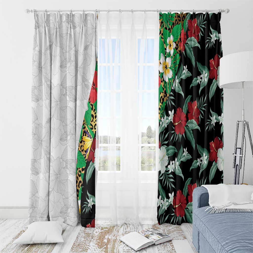 Hawaiian Tropical Flowers and Leaves Window Curtain on Leopard Pattern Half Style White-Black Version LT03 - Polynesian Pride