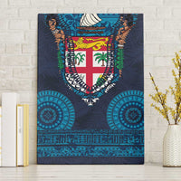 Fiji Coat of Arms Traditional Dashiki Canvas Wall Art Tapa Art and Palm Leaves Pattern Dark Navy Color LT03 Without Frame Navy - Polynesian Pride