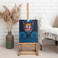 Fiji Coat of Arms Traditional Dashiki Canvas Wall Art Tapa Art and Palm Leaves Pattern Dark Navy Color LT03 - Polynesian Pride