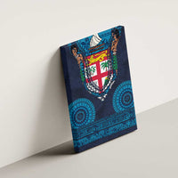Fiji Coat of Arms Traditional Dashiki Canvas Wall Art Tapa Art and Palm Leaves Pattern Dark Navy Color LT03 - Polynesian Pride