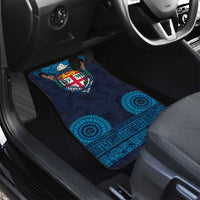 Fiji Coat of Arms Traditional Dashiki Car Mats Tapa Art and Palm Leaves Pattern Dark Navy Color LT03 - Polynesian Pride