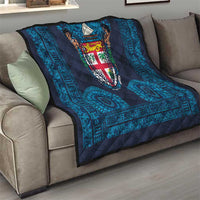 Fiji Coat of Arms Traditional Dashiki Quilt Tapa Art and Palm Leaves Pattern Dark Navy Color - Polynesian Pride