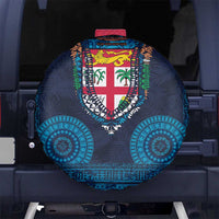 Fiji Coat of Arms Traditional Dashiki Spare Tire Cover Tapa Art and Palm Leaves Pattern Dark Navy Color LT03 No hole Navy - Polynesian Pride