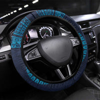 Fiji Coat of Arms Traditional Dashiki Steering Wheel Cover Tapa Art and Palm Leaves Pattern Dark Navy Color LT03 Universal Fit Navy - Polynesian Pride