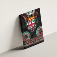 Fiji Coat of Arms Traditional Dashiki Canvas Wall Art Tapa Art and Palm Leaves Pattern Black Color LT03 - Polynesian Pride
