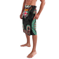 Fiji Coat of Arms Traditional Dashiki Lavalava Tapa Art and Palm Leaves Pattern Black Color - Polynesian Pride