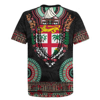 Fiji Coat of Arms Traditional Dashiki Rugby Jersey Tapa Art and Palm Leaves Pattern Black Color LT03 - Polynesian Pride