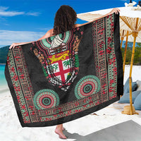 Fiji Coat of Arms Traditional Dashiki Sarong Tapa Art and Palm Leaves Pattern Black Color LT03 One Size 44 x 66 inches Black - Polynesian Pride