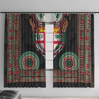 Fiji Coat of Arms Traditional Dashiki Window Curtain Tapa Art and Palm Leaves Pattern Black Color LT03 With Hooks Black - Polynesian Pride