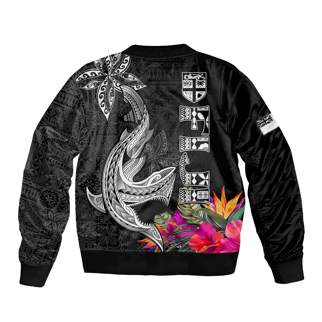 Polynesian Fiji Bomber Jacket Shark and Hibiscus Tapa Pattern Version LT03 - Polynesian Pride