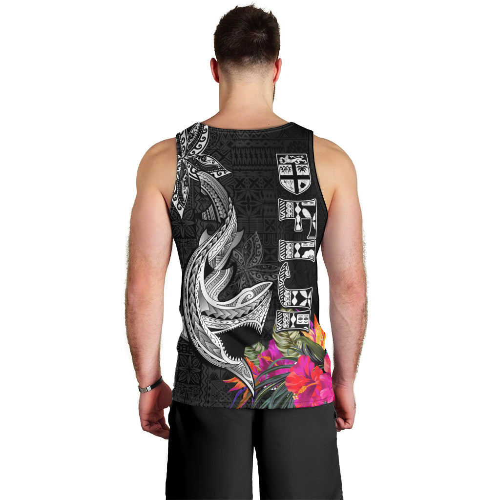 Polynesian Fiji Men Tank Top Shark and Hibiscus Tapa Pattern Version LT03 - Polynesian Pride