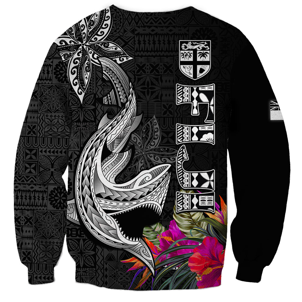 Polynesian Fiji Sweatshirt Shark and Hibiscus Tapa Pattern Version LT03 - Polynesian Pride