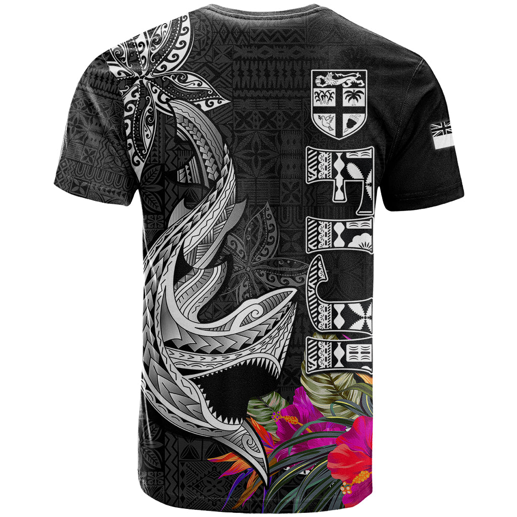 Polynesian Fiji T Shirt Shark and Hibiscus Tapa Pattern Version LT03 - Polynesian Pride