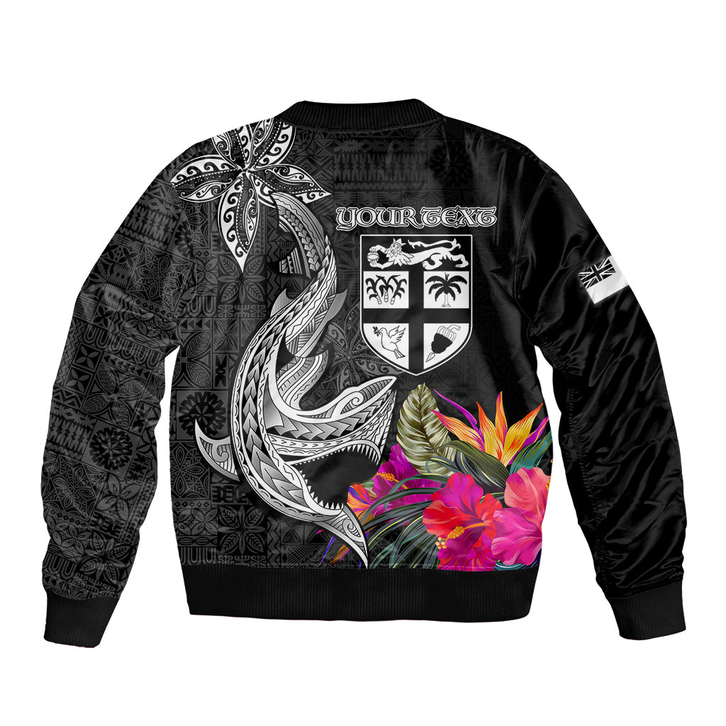 Custom Polynesian Fiji Bomber Jacket Shark and Hibiscus Tapa Pattern Version LT03 - Polynesian Pride