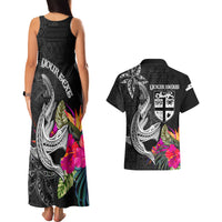 Custom Polynesian Fiji Couples Matching Tank Maxi Dress and Hawaiian Shirt Shark and Hibiscus Tapa Pattern Version LT03 - Polynesian Pride