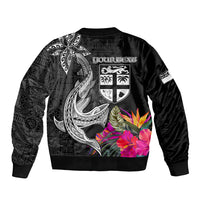 Custom Polynesian Fiji Sleeve Zip Bomber Jacket Shark and Hibiscus Tapa Pattern Version LT03 - Polynesian Pride