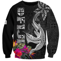 Custom Polynesian Fiji Sweatshirt Shark and Hibiscus Tapa Pattern Version LT03 Unisex White - Polynesian Pride