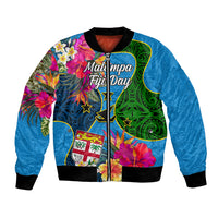 Malampa Fiji Day Bomber Jacket Tropical Plants Mix Polynesian and Tapa Pattern LT03 Unisex Blue - Polynesian Pride