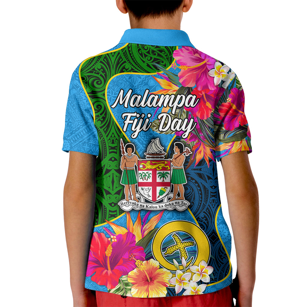 Malampa Fiji Day Kid Polo Shirt Tropical Plants Mix Polynesian and Tapa Pattern LT03 - Polynesian Pride